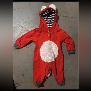 Red Hooded Baby Onesie with White Patch